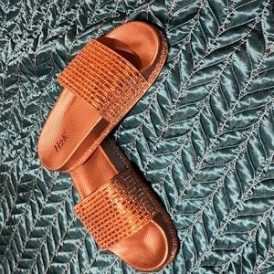 Rosegold Rhinestone Blinged Slide Sandals Slippers